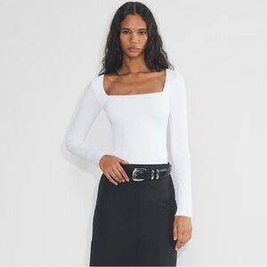 White Long Sleeve Square Neck Top